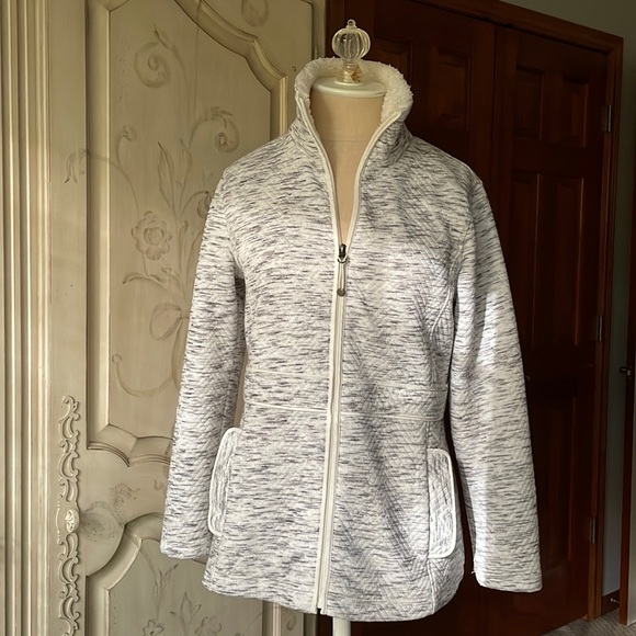 Talbots Zip-up Fleece Jacket.  Ivory/gray, SP - Picture 1 of 5